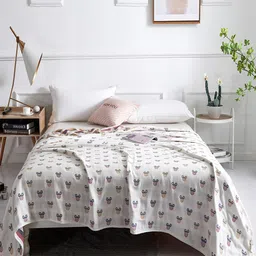 JC HOME White & Blue Cartoon Characters Summer 350 GSM Cotton Single Bed Blanket-picture-2