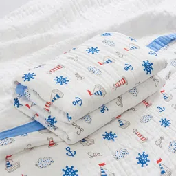 JC HOME White & Blue Summer 300 GSM Cotton Single Bed Blanket-picture-22