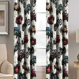 BELLA TRUE White & Blue Set of 2 Quirky Room Darkening Window Curtain image 1