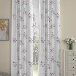 ROSARA HOME White & Grey Set of 2 Floral Long Door Curtain-picture-18