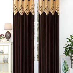 Homefab India Coffee Brown Set of 2 Eyelet Door Curtains-picture-2