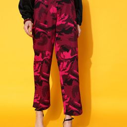 STREET 9 Women Maroon Abstract Smart Straight Fit High-Rise Trousers-picture-5
