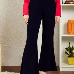 Berrylush BIZwear Women Navy Blue Relaxed High-Rise Trousers-image-49