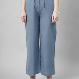 FITHUB Women Straight Fit High-Rise Cotton Trousers-picture-4