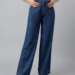 Xpose Women Comfort Straight Fit High Rise Pure Cotton Denim Trousers-picture-23