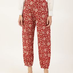KALINI Women Floral Printed Relaxed Easy Wash Cotton Trousers-picture-23