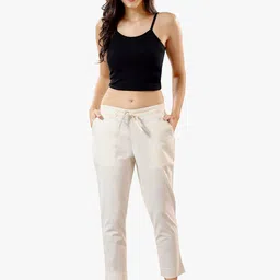 TRASA Women Relaxed Slim Fit Easy Wash Cotton Trousers-image-10
