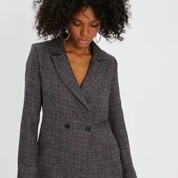 Trendyol Checked Notched Lapel Collar Double-Breasted Blazers-image-4