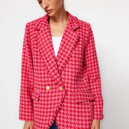 Trendyol Self Design Notched Lapel Double-Breasted Casual Blazer-picture-4