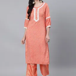 Jaipur Kurti Women Orange Floral Printed Kurta with Palazzos-image-11