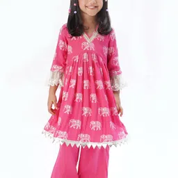LIL DRAMA  Girls V-Neck Ethnic Motifs Printed Empire Kurta with Trousers-picture-32