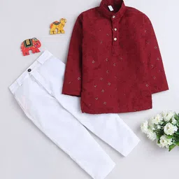 BAESD Boys Ethnic Motifs Regular Sequinned Pure Cotton Kurta with Trousers-picture-46
