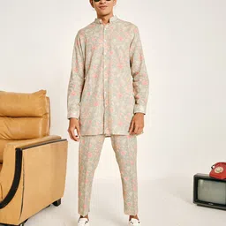 Project Bandi Floral Printed Band Collar Kurta With Trousers image 1