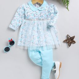 Moms Love Infant Girls Floral Printed Peter Pan Collar Pure Cotton Top With Leggings-picture-7