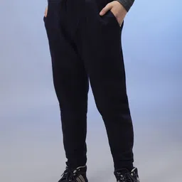 Instafab Boys Navy Blue Solid Cotton Joggers-image-4