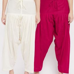 Clora Creation Women Pack Of 2 Cream and Pink Solid Pure Cotton Salwars-picture-0