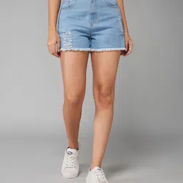 dolce crudo Solid Women Denim Blue Denim Shorts image 4