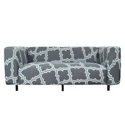 HOUSE OF QUIRK Grey & Blue Geometric Printed 2 Seater Stretchable Sofa Covers image 2