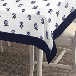 SHADES of LIFE Grey & Blue Floral Embroidered Cotton 2 Seater Dining Table Cover image 2