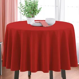 HOME COLORS.IN Red Round 4 Seater Cotton Table Cover image 2