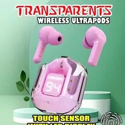 crecro Ultrapod Bluetooth Earbuds Headset Crystal Transparent Design,LED Display W18 Smart Headphones-picture-16