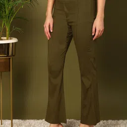 mokshi Women Pleated Bootcut Trousers image 3
