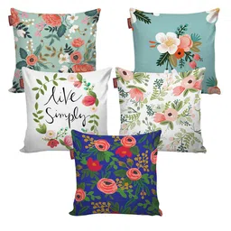 AEROHAVEN Blue & White Set of 5 Floral Square Cushion Covers image 4