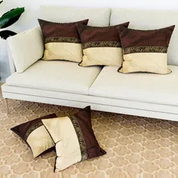 Kuber Industries Brown & Gold Toned 5 Pieces Center Lace Cushion Covers image 2