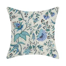 INDHOME LIFE White & Blue Set of 2 Cotton Reversible Floral Square Cushion Covers image 2