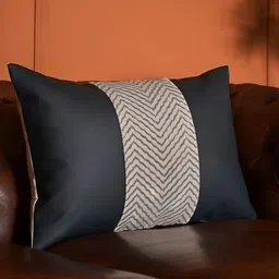ABSTRACT INDIA Black & White Striped Cotton Rectangular Cushion Cover image 2
