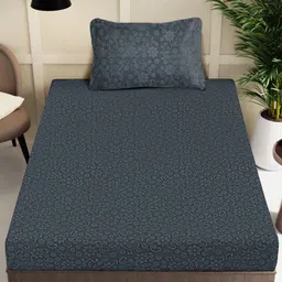 FABINALIV Grey Floral 300 TC Single Bedsheet with 1 Pillow Covers image 5
