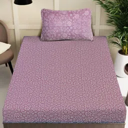 FABINALIV Pink Floral 300 TC Embossed Fitted Single Bedsheet with 1 Pillow Covers image 4