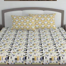 Divine Casa White & Black Printed 120 TC King Bedsheet with 2 Pillow Covers image 4