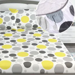Divine Casa Yellow & White 144 TC King Bedsheet with 2 Pillow Covers image 2