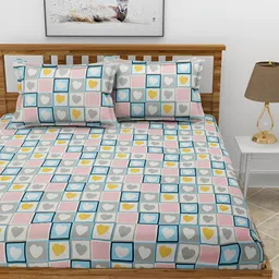 BREVARD Grey & Pink Geometric 210 TC King Fitted Bedsheet with 2 Pillow Covers image 4