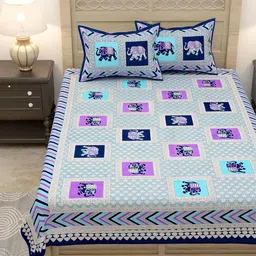 Lali Prints Blue & Purple Elephant Motifs 144 TC Single Bedsheet with 2 Pillow Covers image 2