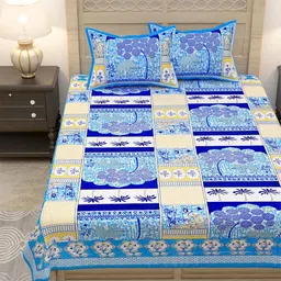 Lali Prints Blue & White Floral 144 TC Single Bedsheet with 2 Pillow Covers image 3