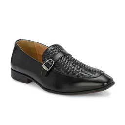 House of Pataudi Men Textured Formal Loafers With Buckle Detail image 3