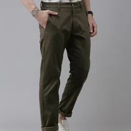 U.S. Polo Assn. Men Olive Green Slim Fit Corduroy Trousers image 4