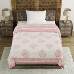 BLOCKS OF INDIA Pink & White Ethnic Motifs Mild Winter 350 GSM Single Bed Quilt image 2