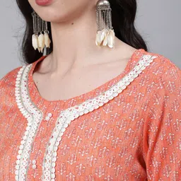 Jaipur Kurti Women Orange Floral Printed Kurta with Palazzos image 4