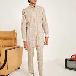 Project Bandi Floral Printed Band Collar Kurta With Trousers image 2