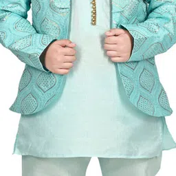 BAESD Boys Mandarin Collar Regular Straight Kurta with Trousers & Jacket image 4