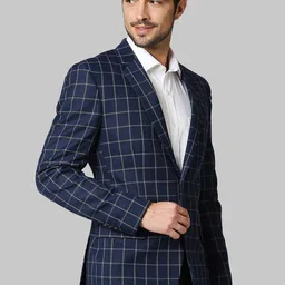 Raymond Men Blue Checked Polyester Regular Fit Single-Breasted Blazer image 2