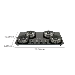 FABER SUPERIA HT764 BR AI Toughened Glass Top 4 Burner Automatic Gas Hob (Fully Concealed Drip Tray, Black) image 2