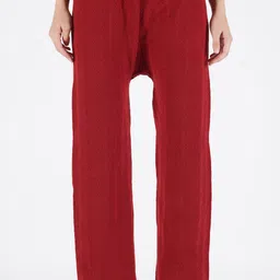 Women Relaxed Maroon Wool Trousers-image-31