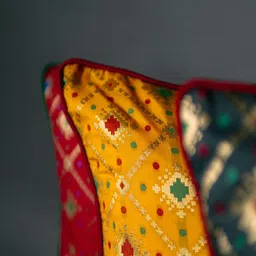 RoyalDeco Red & Yellow  3 Pieces Bandhani Brocade Square Cushion Covers image 3