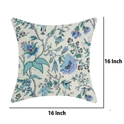 INDHOME LIFE White & Blue Set of 2 Cotton Reversible Floral Square Cushion Covers image 3
