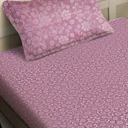 FABINALIV Pink Floral 300 TC Embossed Fitted Single Bedsheet with 1 Pillow Covers image 5