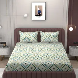 Bromwick Green & White Geometric 250 TC Fitted King Double Bedsheet With 2 Pillow Covers image 3